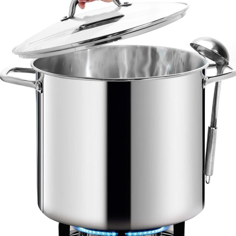 HOMICHEF LARGE STOCK POT 24 Quart With Lid - Nickel Free Stainless Steel Cookware Stockpot 24 Quart - Healthy Cookware Polished Stockpots - Heavy Duty Induction Pot Soup Pot With Lid - Image 1